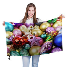 Флаг 3D с принтом Новогодние игрушки в Кировске, 100% полиэстер | плотность ткани — 95 г/м2, размер — 67 х 109 см. Принт наносится с одной стороны | новогодний | рождество | шарики