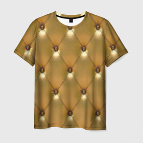 Мужская футболка 3D с принтом Золотая обивка в Кировске, 100% полиэфир | прямой крой, круглый вырез горловины, длина до линии бедер | диван | жёлтый | золотой цвет | кожа | кресло | материал | мягко | обивка | перетяжка | позолота | приятно | софа | стул
