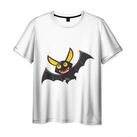 Мужская футболка 3D с принтом Весёлая летучая мышка в Кировске, 100% полиэфир | прямой крой, круглый вырез горловины, длина до линии бедер | вампир | мультяшная | мышь | чёрный