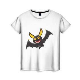 Женская футболка 3D с принтом Весёлая летучая мышка в Кировске, 100% полиэфир ( синтетическое хлопкоподобное полотно) | прямой крой, круглый вырез горловины, длина до линии бедер | вампир | мультяшная | мышь | чёрный