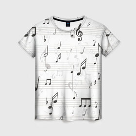 Женская футболка 3D с принтом ноты в Кировске, 100% полиэфир ( синтетическое хлопкоподобное полотно) | прямой крой, круглый вырез горловины, длина до линии бедер | музыка | ноты | струны