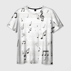 Мужская футболка 3D с принтом ноты в Кировске, 100% полиэфир | прямой крой, круглый вырез горловины, длина до линии бедер | музыка | ноты | струны