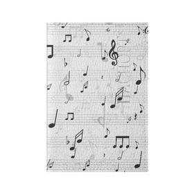 Обложка для паспорта матовая кожа с принтом ноты в Кировске, натуральная матовая кожа | размер 19,3 х 13,7 см; прозрачные пластиковые крепления | музыка | ноты | струны