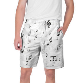Мужские шорты 3D с принтом ноты в Кировске,  полиэстер 100% | прямой крой, два кармана без застежек по бокам. Мягкая трикотажная резинка на поясе, внутри которой широкие завязки. Длина чуть выше колен | музыка | ноты | струны