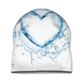 Шапка 3D с принтом Водяное сердце в Кировске, 100% полиэстер | универсальный размер, печать по всей поверхности изделия | брызги | вода | жидкость | капли | кольцо | круг | сердце | синий