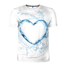 Мужская футболка 3D спортивная с принтом Водяное сердце в Кировске, 100% полиэстер с улучшенными характеристиками | приталенный силуэт, круглая горловина, широкие плечи, сужается к линии бедра | брызги | вода | жидкость | капли | кольцо | круг | сердце | синий