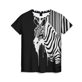 Женская футболка 3D с принтом Зебра в Кировске, 100% полиэфир ( синтетическое хлопкоподобное полотно) | прямой крой, круглый вырез горловины, длина до линии бедер | граффити | зебра | искусство | прикольные картинки | чёрно белое