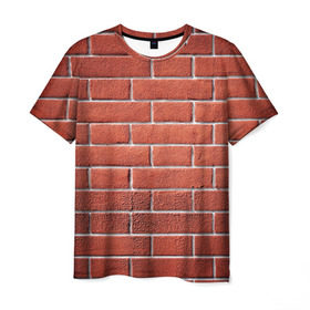 Мужская футболка 3D с принтом Красный кирпич в Кировске, 100% полиэфир | прямой крой, круглый вырез горловины, длина до линии бедер | бетон | камень | кирпич | мощь | стена | строительство | стройка | цемент