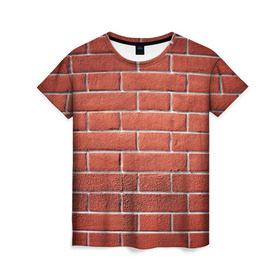 Женская футболка 3D с принтом Красный кирпич в Кировске, 100% полиэфир ( синтетическое хлопкоподобное полотно) | прямой крой, круглый вырез горловины, длина до линии бедер | бетон | камень | кирпич | мощь | стена | строительство | стройка | цемент