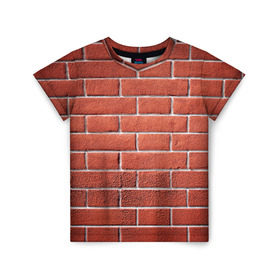 Детская футболка 3D с принтом Красный кирпич в Кировске, 100% гипоаллергенный полиэфир | прямой крой, круглый вырез горловины, длина до линии бедер, чуть спущенное плечо, ткань немного тянется | бетон | камень | кирпич | мощь | стена | строительство | стройка | цемент
