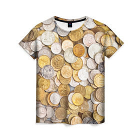 Женская футболка 3D с принтом Российские монетки в Кировске, 100% полиэфир ( синтетическое хлопкоподобное полотно) | прямой крой, круглый вырез горловины, длина до линии бедер | money | валюта | деньги | копейка | лавэ | мелочёвка | мелочь | монетки | монеты | россия | рубль | филки