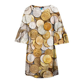 Детское платье 3D с принтом Российские монетки в Кировске, 100% полиэстер | прямой силуэт, чуть расширенный к низу. Круглая горловина, на рукавах — воланы | money | валюта | деньги | копейка | лавэ | мелочёвка | мелочь | монетки | монеты | россия | рубль | филки
