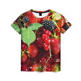 Женская футболка 3D с принтом Любимые ягоды в Кировске, 100% полиэфир ( синтетическое хлопкоподобное полотно) | прямой крой, круглый вырез горловины, длина до линии бедер | вкусно | голубика | дача | деревня | ежевика | зелень | клубника | малина | огород | полезно | сад | смородина | сок | фрукты | черника | шиповник | ягоды