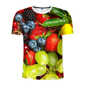 Мужская футболка 3D спортивная с принтом Вкусные ягоды в Кировске, 100% полиэстер с улучшенными характеристиками | приталенный силуэт, круглая горловина, широкие плечи, сужается к линии бедра | виноград | вкусно | голубика | дача | деревня | ежевика | клубника | малина | огород | полезно | рябина | сад | смородина | сок | фрукты | черника | ягоды