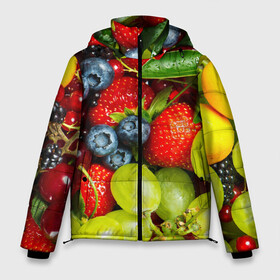 Мужская зимняя куртка 3D с принтом Вкусные ягоды в Кировске, верх — 100% полиэстер; подкладка — 100% полиэстер; утеплитель — 100% полиэстер | длина ниже бедра, свободный силуэт Оверсайз. Есть воротник-стойка, отстегивающийся капюшон и ветрозащитная планка. 

Боковые карманы с листочкой на кнопках и внутренний карман на молнии. | виноград | вкусно | голубика | дача | деревня | ежевика | клубника | малина | огород | полезно | рябина | сад | смородина | сок | фрукты | черника | ягоды