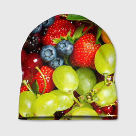 Шапка 3D с принтом Вкусные ягоды в Кировске, 100% полиэстер | универсальный размер, печать по всей поверхности изделия | виноград | вкусно | голубика | дача | деревня | ежевика | клубника | малина | огород | полезно | рябина | сад | смородина | сок | фрукты | черника | ягоды