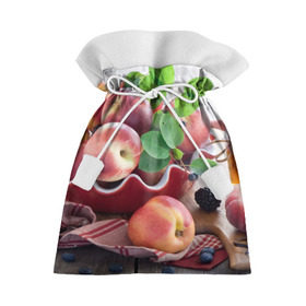 Подарочный 3D мешок с принтом Персики в Кировске, 100% полиэстер | Размер: 29*39 см | Тематика изображения на принте: ваза | витамины | здоровье | лакомство | мёд | овощи | персики | сладости | тарелка | фрукты | черника | ягоды