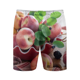 Мужские шорты 3D спортивные с принтом Персики в Кировске,  |  | Тематика изображения на принте: ваза | витамины | здоровье | лакомство | мёд | овощи | персики | сладости | тарелка | фрукты | черника | ягоды