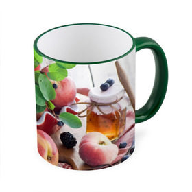 Кружка 3D с принтом Персики в Кировске, керамика | ёмкость 330 мл | Тематика изображения на принте: ваза | витамины | здоровье | лакомство | мёд | овощи | персики | сладости | тарелка | фрукты | черника | ягоды