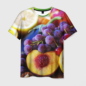 Мужская футболка 3D с принтом Спелые фрукты в Кировске, 100% полиэфир | прямой крой, круглый вырез горловины, длина до линии бедер | Тематика изображения на принте: абрикос | алыча | апельсин | бодрость | веган | виноград | витамины | груша | диета | еда | здоровье | лайм | лимон | молодость | нектар | овощи | персик | питание | польза | сок | фрукты | яблоко | ягоды