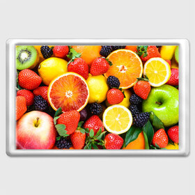Магнит 45*70 с принтом Ягоды и фрукты в Кировске, Пластик | Размер: 78*52 мм; Размер печати: 70*45 | Тематика изображения на принте: абрикос | алыча | апельсин | бодрость | веган | виноград | витамины | груша | диета | еда | здоровье | клубника | лайм | лимон | малина | молодость | нектар | овощи | персик | питание | польза | смородина