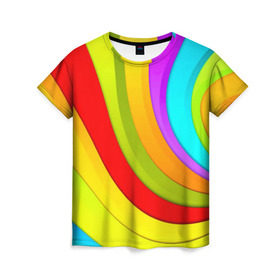 Женская футболка 3D с принтом Радуга в Кировске, 100% полиэфир ( синтетическое хлопкоподобное полотно) | прямой крой, круглый вырез горловины, длина до линии бедер | цветные