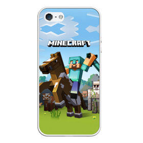 Чехол для iPhone 5/5S матовый с принтом Minecraft на коне в Кировске, Силикон | Область печати: задняя сторона чехла, без боковых панелей | 