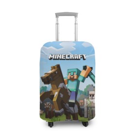 Чехол для чемодана 3D с принтом Minecraft на коне в Кировске, 86% полиэфир, 14% спандекс | двустороннее нанесение принта, прорези для ручек и колес | Тематика изображения на принте: game | minecraft | игры | маинкрафт | майн | майнкравт | майнкрафт