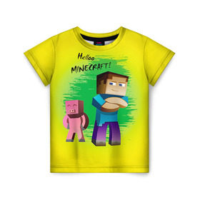 Детская футболка 3D с принтом Helloo Minecraft в Кировске, 100% гипоаллергенный полиэфир | прямой крой, круглый вырез горловины, длина до линии бедер, чуть спущенное плечо, ткань немного тянется | game | minecraft | игры | маинкрафт | майн | майнкравт | майнкрафт