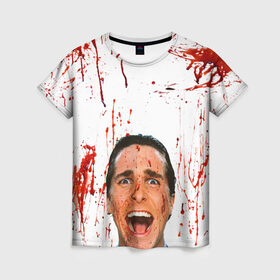 Женская футболка 3D с принтом Американский психопат в Кировске, 100% полиэфир ( синтетическое хлопкоподобное полотно) | прямой крой, круглый вырез горловины, длина до линии бедер | кристиан бэйл | псих | психопат | ужасы