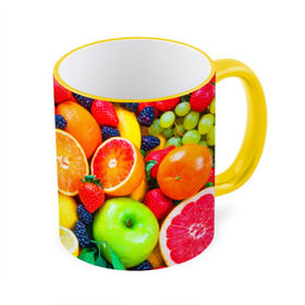 Кружка 3D с принтом Ягоды и фрукты в Кировске, керамика | ёмкость 330 мл | апельсин | ежевика | клубника | фрукты | ягода