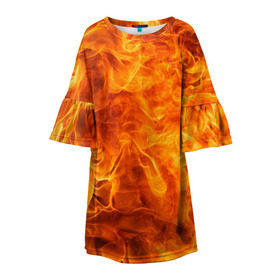 Детское платье 3D с принтом Огонь в Кировске, 100% полиэстер | прямой силуэт, чуть расширенный к низу. Круглая горловина, на рукавах — воланы | Тематика изображения на принте: ад | взрыв | вспышка | пламя | пожар