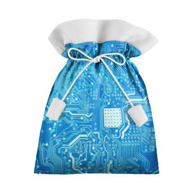 Подарочный 3D мешок с принтом Системная плата в Кировске, 100% полиэстер | Размер: 29*39 см | Тематика изображения на принте: кибер | микросхема | синий