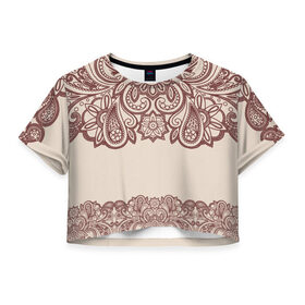 Женская футболка 3D укороченная с принтом Цветочное обрамление в Кировске, 100% полиэстер | круглая горловина, длина футболки до линии талии, рукава с отворотами | Тематика изображения на принте: абстракция | арт | узоры | цветы