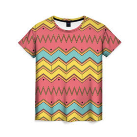 Женская футболка 3D с принтом Цветные зигзаги в Кировске, 100% полиэфир ( синтетическое хлопкоподобное полотно) | прямой крой, круглый вырез горловины, длина до линии бедер | абстракция | арт | дизайн | зигзаг
