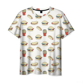Мужская футболка 3D с принтом Фастфуд арт в Кировске, 100% полиэфир | прямой крой, круглый вырез горловины, длина до линии бедер | Тематика изображения на принте: бургеры | еда | фастфуд | хот дог
