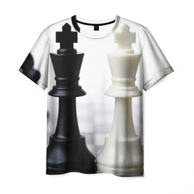 Мужская футболка 3D с принтом Шахматы в Кировске, 100% полиэфир | прямой крой, круглый вырез горловины, длина до линии бедер | белая | черная | шахматы