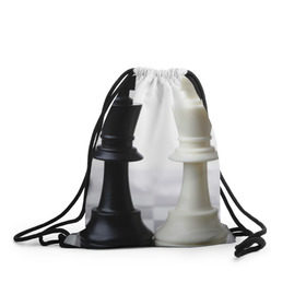 Рюкзак-мешок 3D с принтом Шахматы в Кировске, 100% полиэстер | плотность ткани — 200 г/м2, размер — 35 х 45 см; лямки — толстые шнурки, застежка на шнуровке, без карманов и подкладки | белая | черная | шахматы