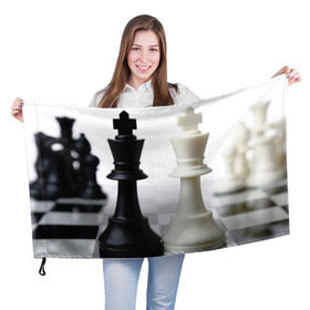 Флаг 3D с принтом Шахматы в Кировске, 100% полиэстер | плотность ткани — 95 г/м2, размер — 67 х 109 см. Принт наносится с одной стороны | белая | черная | шахматы
