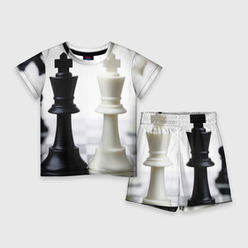 Детский костюм с шортами 3D с принтом Шахматы в Кировске,  |  | белая | черная | шахматы