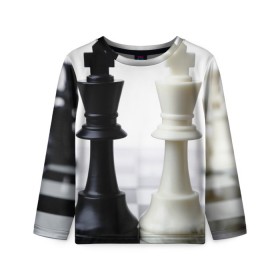 Детский лонгслив 3D с принтом Шахматы в Кировске, 100% полиэстер | длинные рукава, круглый вырез горловины, полуприлегающий силуэт
 | белая | черная | шахматы