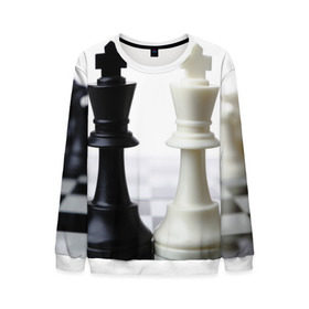 Мужской свитшот 3D с принтом Шахматы в Кировске, 100% полиэстер с мягким внутренним слоем | круглый вырез горловины, мягкая резинка на манжетах и поясе, свободная посадка по фигуре | белая | черная | шахматы