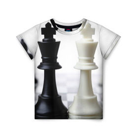 Детская футболка 3D с принтом Шахматы в Кировске, 100% гипоаллергенный полиэфир | прямой крой, круглый вырез горловины, длина до линии бедер, чуть спущенное плечо, ткань немного тянется | Тематика изображения на принте: белая | черная | шахматы