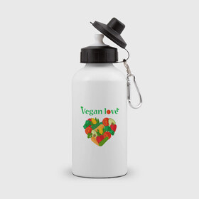 Бутылка спортивная с принтом Vegan love в Кировске, металл | емкость — 500 мл, в комплекте две пластиковые крышки и карабин для крепления | 