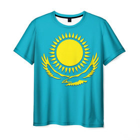 Мужская футболка 3D с принтом Казахстан в Кировске, 100% полиэфир | прямой крой, круглый вырез горловины, длина до линии бедер | герб | казахстан | флаг