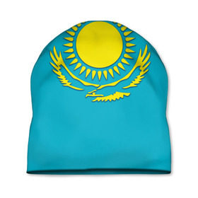 Шапка 3D с принтом Казахстан в Кировске, 100% полиэстер | универсальный размер, печать по всей поверхности изделия | герб | казахстан | флаг
