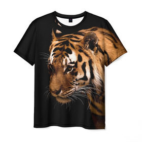 Мужская футболка 3D с принтом Тигр в Кировске, 100% полиэфир | прямой крой, круглый вырез горловины, длина до линии бедер | полосы | хищник