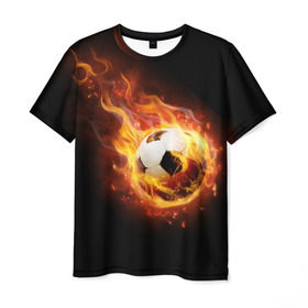 Мужская футболка 3D с принтом Страсть к футболу в Кировске, 100% полиэфир | прямой крой, круглый вырез горловины, длина до линии бедер | игра | искры | мяч | огонь | пламя | спорт | страсть | фанат | футбол | футболист