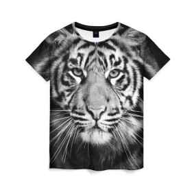Женская футболка 3D с принтом Красавец тигр в Кировске, 100% полиэфир ( синтетическое хлопкоподобное полотно) | прямой крой, круглый вырез горловины, длина до линии бедер | джунгли | дикая кошка | животные | зверь | король | кровь | мясо | опасность | охотник | тигр | хищник | царь | цирк