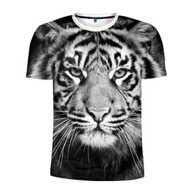Мужская футболка 3D спортивная с принтом Красавец тигр в Кировске, 100% полиэстер с улучшенными характеристиками | приталенный силуэт, круглая горловина, широкие плечи, сужается к линии бедра | Тематика изображения на принте: джунгли | дикая кошка | животные | зверь | король | кровь | мясо | опасность | охотник | тигр | хищник | царь | цирк